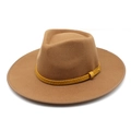 Cappello fedora classico in feltro di lana cammello con nastro a serpente e fibbia metallica - M(56-58cm) / Cachi