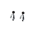 Modern black and white marbled resin U-shaped dangle earrings with black studs - Black White Floral U-shape Resin Dangle