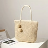 Bolso capazo de paja beige con pompones y asas redondas para estilo playero de verano - Beige