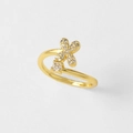 Verstelbare 18k vergulde ring met micro-zirkonia bloem en een fonkelende centrale edelsteen - Letter X
