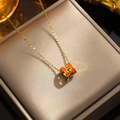 Fashionable titanium steel necklace featuring a bright gold chain and orange H-shaped pendant - 8803 Golden Orange
