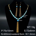Set gioielli bohémien in acciaio dorato con pietre blu cielo e eleganti nappe pendenti - Set di Nappe Texture Blu Cielo (KS127271-Z)