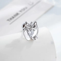 Silver bow and apple shaped stud earring with sparkling heart zircon and star details - Single Piece / White (A642-1)