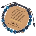 Blue tiger eye beads and Morse code card detail for men's adjustable bracelet - To My Husband