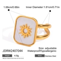 Detaillierte Ansicht des goldenen Sonnenrings mit Angaben zu Größe und Material - Quadratisches Sonnenmuster (JDRW2407044)