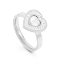 Silver-plated heart ring with a large central crystal and pave-set diamond accents - US 6 / Steel White (KR101868-K)