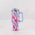 Bicchiere termico da 40oz in acciaio inox con cuore pixel, manico e coperchio blu - Cuore Pixel Blu e Rosa