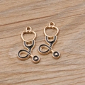 Golden medical stethoscope charms with black enamel finish for DIY jewelry making - Small Stethoscope / Gold/Black