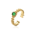 Minimalistischer 18K vergoldeter Ring mit grünem Zirkon und strukturierter Schiene - Einstellbar Offen / 12727/Grüner runder Stein Körnige Textur