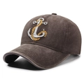 Washed brown cotton baseball cap with embroidered anchor and curved brim - Adjustable / Coffee
