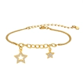 18K gold plated bracelet featuring dual chains with micro-pave star pendants and lobster clasp - Pave Double Star