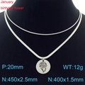 Double-layered stainless steel necklace with January carnation flower pendant for women - January Carnation (Silver)