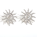Silver sunburst spiral flower earrings with hammer finish in 18k gold plated steel - Sun Shape Studs - Steel Color