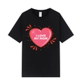 Black Mother's Day T-shirt with I LOVE MY MOM pink heart graphic and crew neck - XS / Heart Letter Print / Black