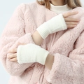 Mitänes de felpa blanca para mujer con forro suave para mantener el calor en invierno - Estilo de Peluche - Medio Dedo / Blanco