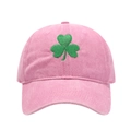 Unisex pink washed cotton baseball cap featuring a green three-leaf clover embroidery detail - Adjustable / Pink
