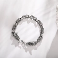 Men's punk street style silver bracelet with detailed dragon scale texture and dual dragon heads - Antique Silver