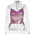 Metallisch-lilafarbenes Neckholder-Top mit Silberkettenträgern und Kordelzug - S / Lila