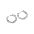French retro S925 sterling silver hoop earrings with polished bubble bead edge design - White Gold / 7mm