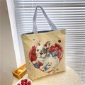 Canvas tote bag featuring a French Bulldog heart print and blue striped handle - Heart Dog