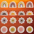 Detailed set of 16 embroidered iron-on patches featuring retro sun and rainbow designs - 16 Pieces Pack