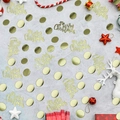Close-up of golden Christmas confetti sequins with Merry Christmas text on a festive background - Gold Card Circles + Merry Christmas (ai-100 Pcs/Pack)