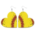 Faux leather heart-shaped softball earrings with red stitching and silver hooks - Heart/Distressed Softball/No.5