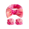 Pink and orange gradient bow headband with matching plush wristbands for face washing - Gradient Color 1 (Set)