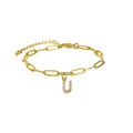 18k gold plated paperclip link bracelet featuring a micro-pave zircon letter U pendant - Letter U
