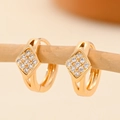 Macro shot of gold-plated square hoop earrings with micro-pave white zircon stones - EH235 Square Geometric Pave