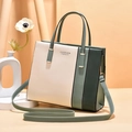 Elegante beige en groene handtas met handvat en verstelbare schouderriem voor dames - Groen