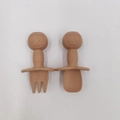 Brown baby silicone fork and spoon set with cute panda design and safety choke guard - Orange