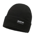 Winter black knit beanie with INOM patch, thermal ribbed hat for outdoor warmth - One Size (Stretchy) / Black