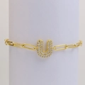 18k gold plated paperclip chain bracelet with diamond letter U bubble pendant charm - Letter U