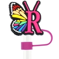 Letter R butterfly straw topper in colorful silicone for 10mm dustproof straw plugs - Letter R