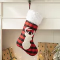 Buffalo plaid Christmas stocking with white reindeer applique and faux fur trim - Black & Red Plaid Reindeer Head (AGWZ17-1)