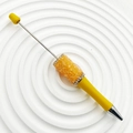 DIY yellow crystal beaded ballpoint pen with orange sparkling gemstones and silver rhinestones - Khaki Yellow