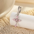 Zilveren kruis oorbellen met fonkelende roze kristallen en een huggie hoop sluiting - Enkel Stuk / Roze Zirkonia-stijl (A878-2#Roze)