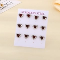 Set of 6 pairs of stainless steel heart stud earrings with red crystals in silver finish - Silver/Red