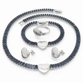 Silbernes Edelstahl Schmuckset mit Herzanhänger und dunkelblauen Zirkonia Steinen - Silber Schwarz (KS200986-LX)