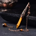 Tiger's eye stone pendulum pendant with vintage bronze metal filigree and chain - Antique Bronze Tiger Eye