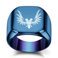 Blue square stainless steel signet ring featuring a laser-engraved white double-headed eagle - US 8 / Blue