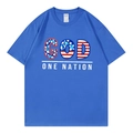 Blaues lockeres Baumwoll-T-Shirt mit God One Nation US-Flaggen-Grafikdruck für Damen - XS / Königsblau