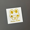 Cartoon rabbit gold foil sticker with Happy Rabbit text on a white square backing - Gold (Agile Rabbit)