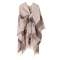 Beige and brown checkered knit shawl with fringe details for autumn and winter - Tassel Beige