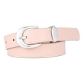 Elegant women's pink PU leather belt featuring a polished silver horseshoe buckle - Pink