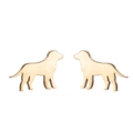 Detailed close-up of cute golden retriever dog earrings with glossy enamel finish - Dog / Gold
