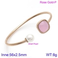 Rose gold open cuff bracelet with pink square gemstone and white shell pearl detail - Rose Gold Pink Gemstone Style (KB123020-K)