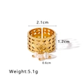 Detail view of 18K gold plated hollow ring with hanging pearls and measurement specs - Adjustable Open / Hollow Geometric Triple Pearl Pendant Style (NB-R2023165)