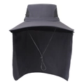 Dark gray outdoor sun hat with protective neck flap and breathable mesh design - Dark Grey - Zippered
